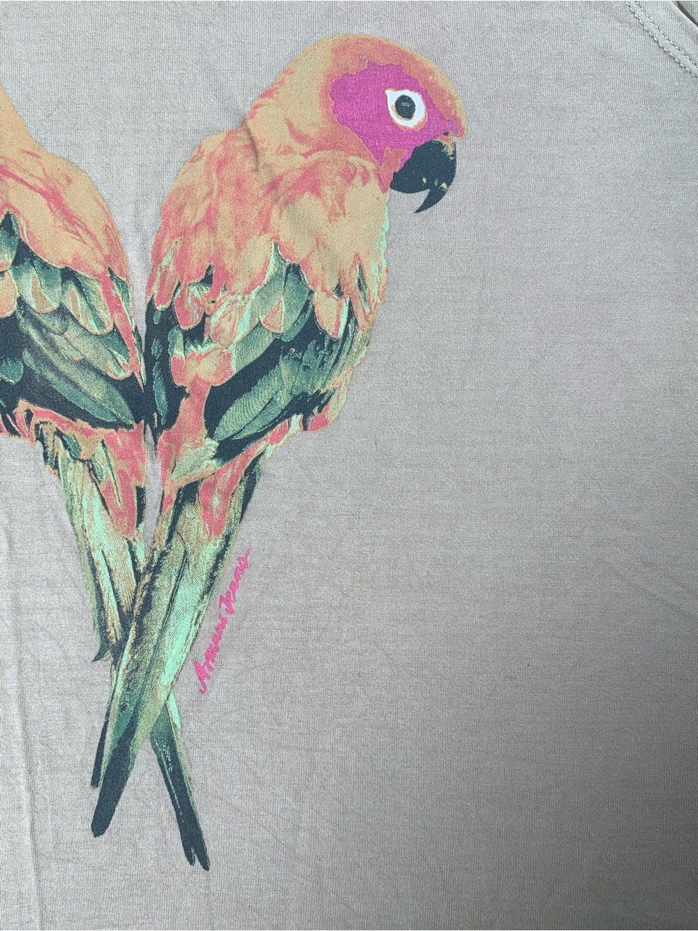 Vintage Armani Jeans sleeveless tank top
 With a Vibrant Graphic of two Parrots